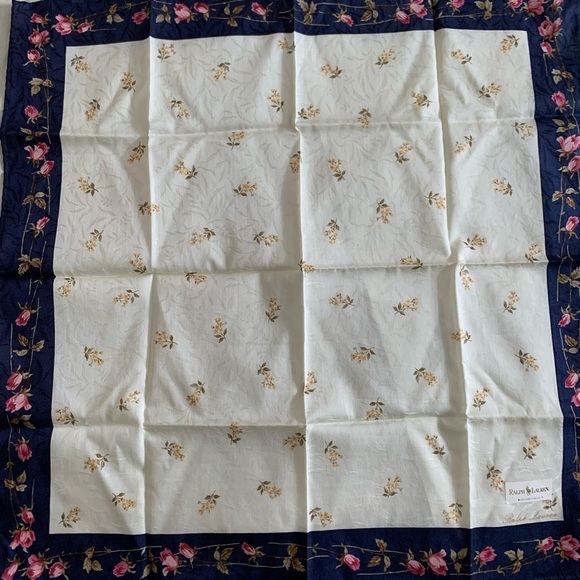 Floral Print Scarf / handkerchief cotton with Navy Border - Picture 5 of 8